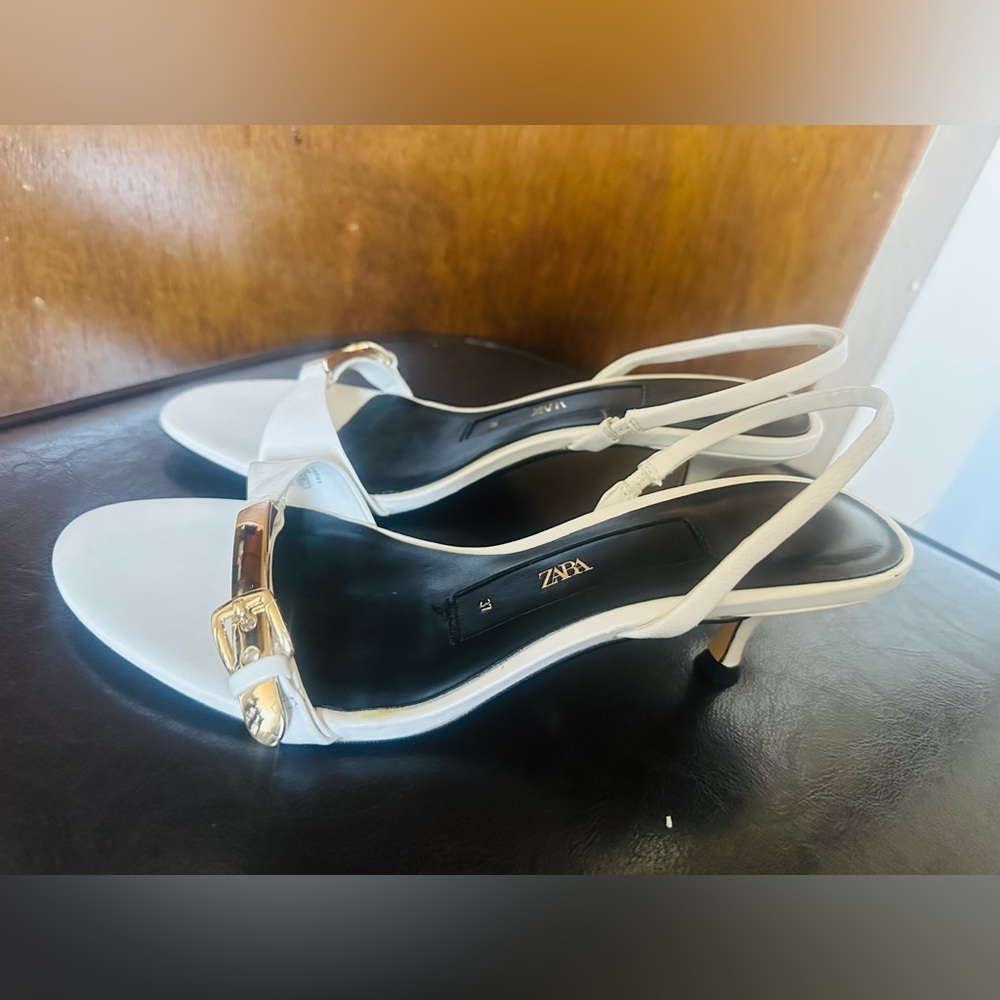 White Low Heel Sandals